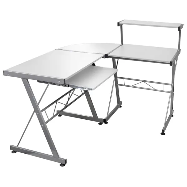Gossi birou de computer coltar, alb, 132x112x99 cm, lemn prelucrat