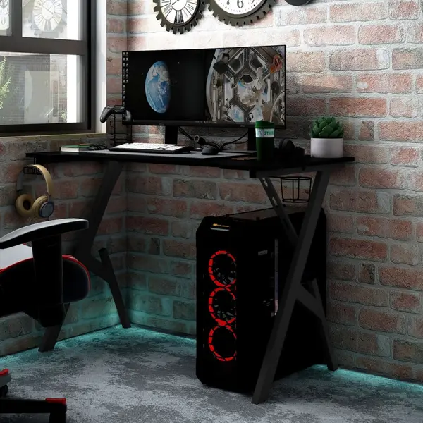 Gossi birou de gaming cu picioare in forma de y, negru, 90x60x75 cm