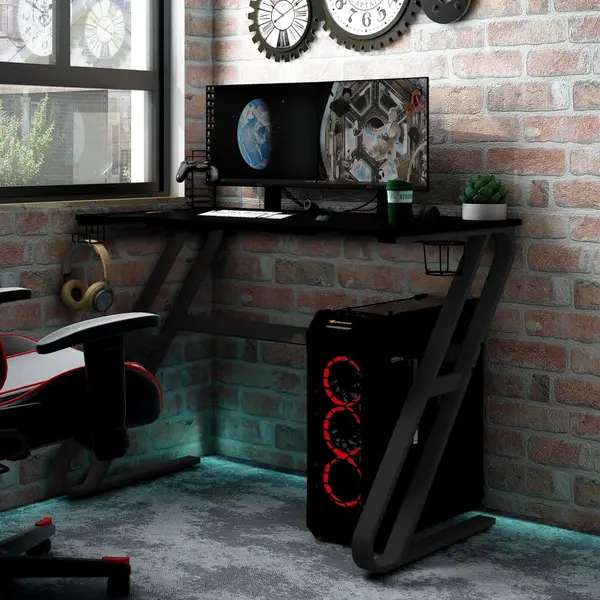 Gossi birou de gaming cu picioare in forma de zz, negru, 90x60x75 cm