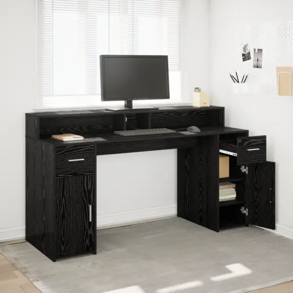 Gossi birou din stejar negru 160x55x91 cm lemn prelucrat
