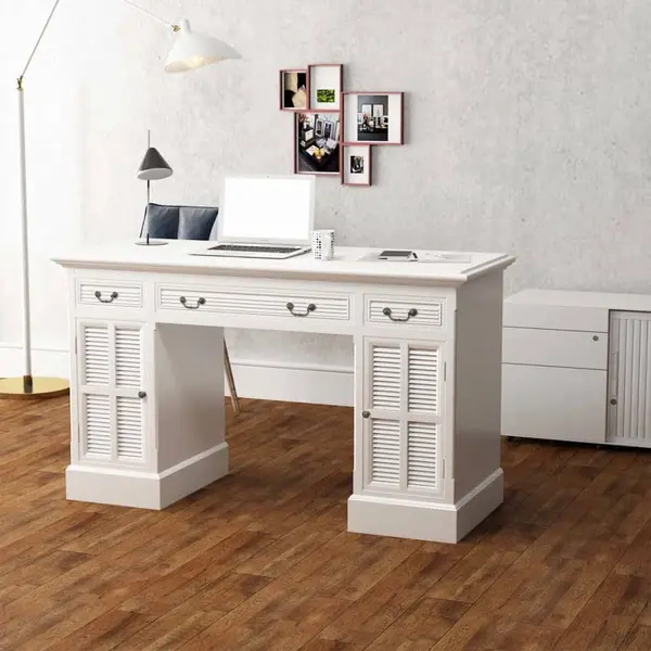 Gossi birou dublu cu piedestal, 140 x 48 x 80 cm, alb
