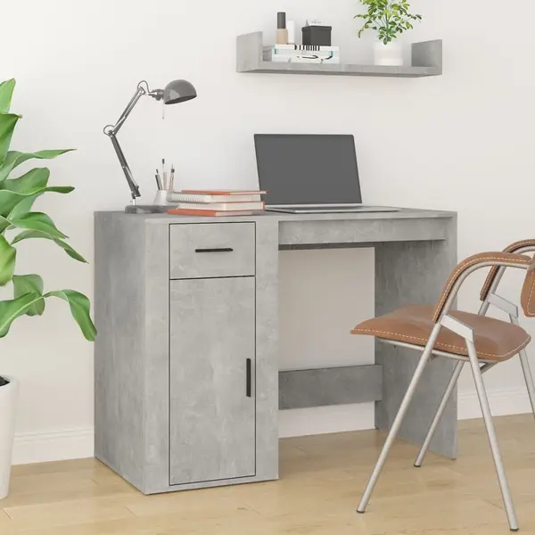 Gossi birou, gri beton, 100x49x75 cm, lemn prelucrat