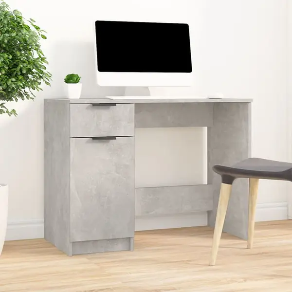 Gossi birou, gri beton, 100x50x75 cm, lemn prelucrat