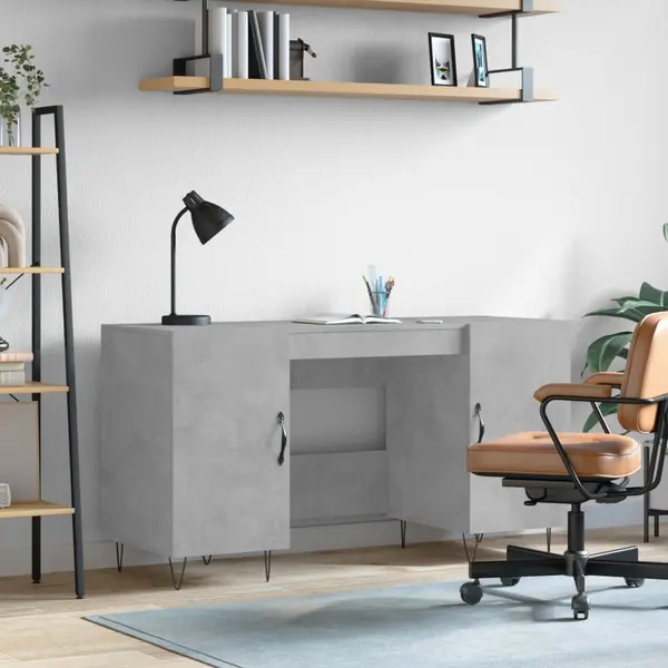 Gossi birou, gri beton, 140x50x75 cm, lemn compozit