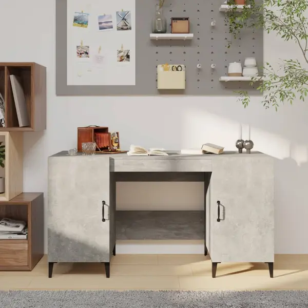 Gossi birou, gri beton, 140x50x75 cm, lemn compozit
