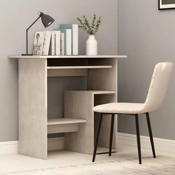 Gossi birou, gri beton, 80x45x74 cm, lemn prelucrat