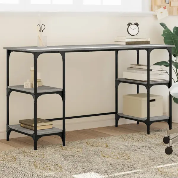 Gossi birou, gri sonoma, 140x50x75 cm, metal si lemn prelucrat