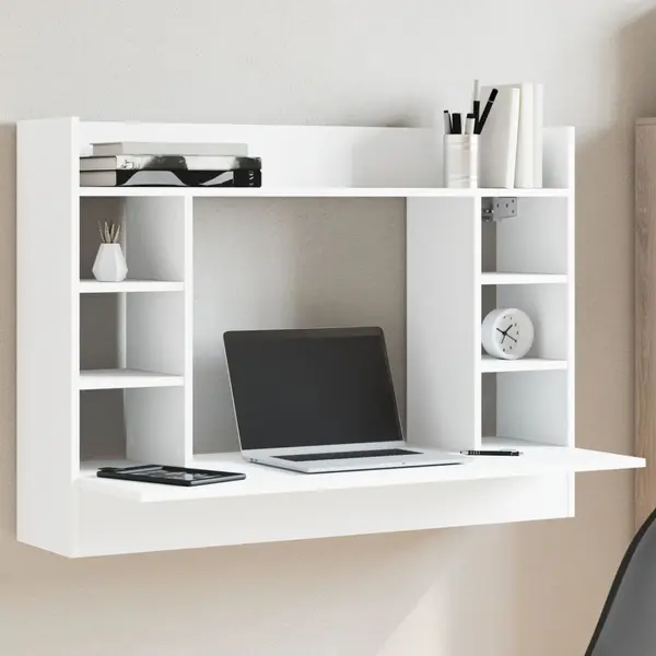 Gossi birou montat pe perete, alb, 105x48x75 cm, lemn prelucrat