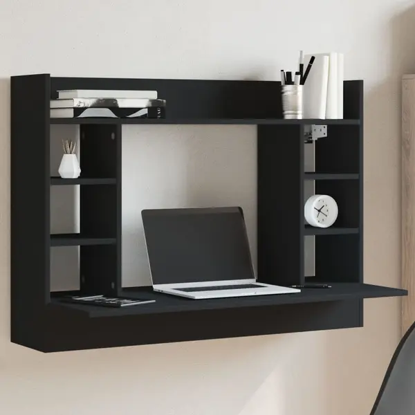 Gossi birou montat pe perete, negru, 105x48x75 cm, lemn prelucrat
