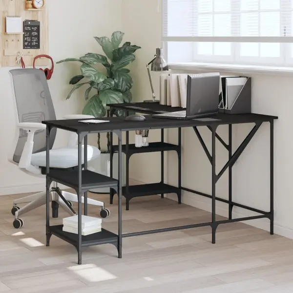 Gossi birou, negru, 139x139x75 cm, lemn prelucrat