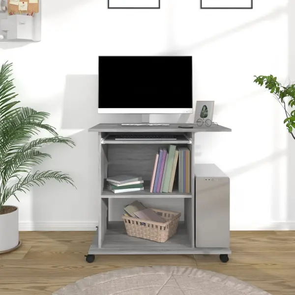 Gossi birou pentru computer, gri sonoma, 80x50x75 cm, lemn prelucrat