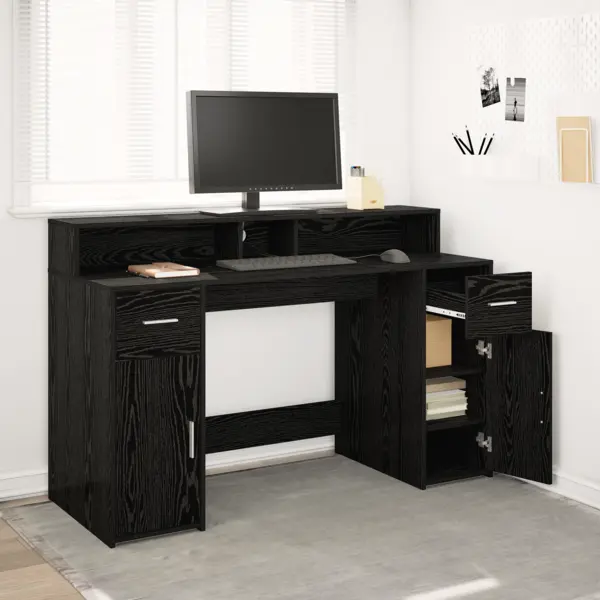 Gossi birou stejar negru 140x55x91 cm lemn prelucrat