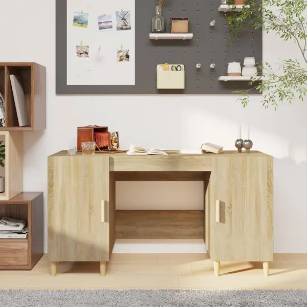 Gossi birou, stejar sonoma, 140x50x75 cm, lemn compozit