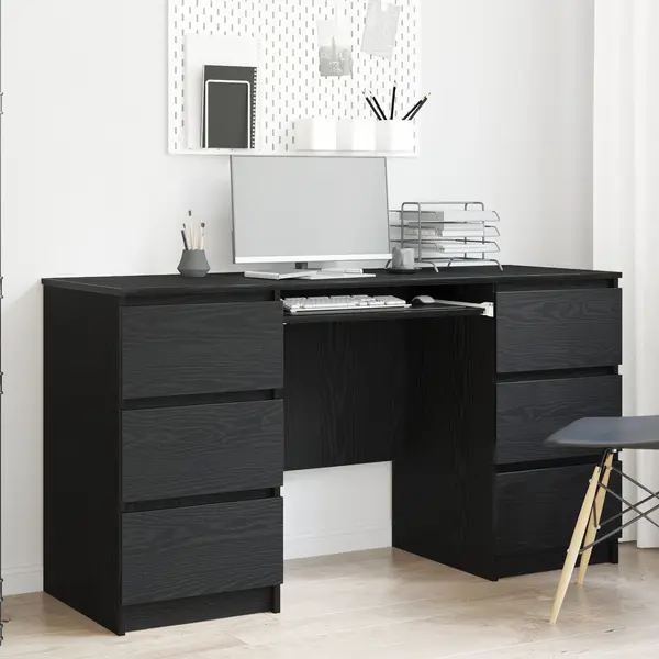 Gossi birouri 2 buc negru stejar 140x50x76 cm lemn prelucrat