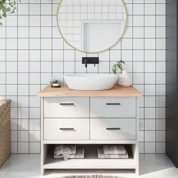 Gossi blat de baie, 100x60x4 cm, lemn masiv netratat