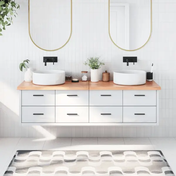 Gossi blat de baie, maro deschis, 180x50x(2-4) cm, lemn masiv tratat
