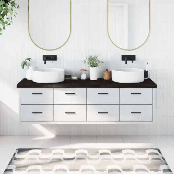 Gossi blat de baie, maro inchis, 180x50x(2-6) cm, lemn masiv tratat