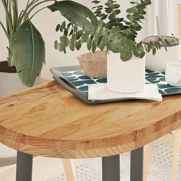 Gossi blat de masa maro deschis 80x40x4 cm lemn masiv de stejar oval