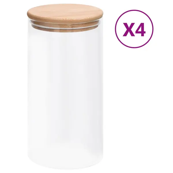 Gossi borcane de depozitare din sticla capac de bambus 4 buc. 1200 ml