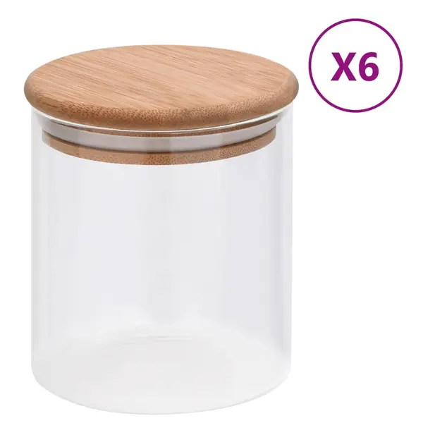 Gossi borcane din sticla depozitare, capac de bambus, 6 buc., 600 ml