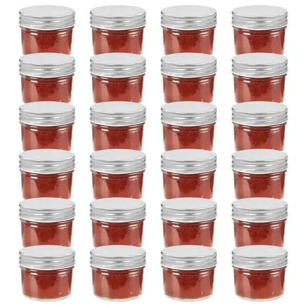 Gossi borcane din sticla pentru gem cu capac argintiu 24 buc. 110 ml
