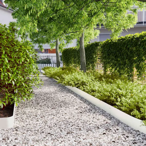 Gossi borduri de gazon 10 buc alb 15x103 cm otel laminat la rece