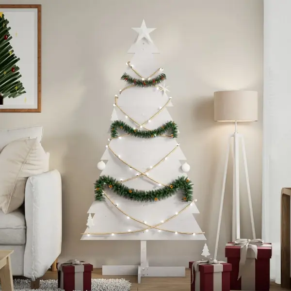 Gossi brad de craciun decorativ, alb, 150 cm, lemn de pin masiv