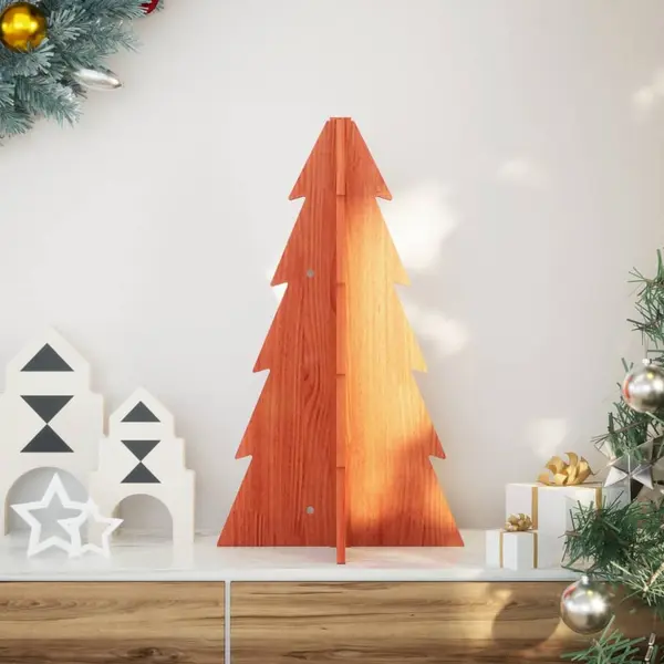 Gossi brad de craciun decorativ, maro ceruit, 69,5 cm, lemn pin masiv