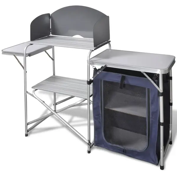 Gossi bucatarie de camping pliabila, cu paravant, aluminiu