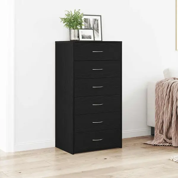 Gossi bufeta cu 6 sertare stejar negru 50x34x96 cm lemn prelucrat