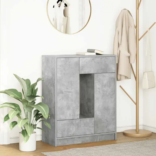 Gossi bufeta cu sertare si usi gri beton 73x31x90 cm