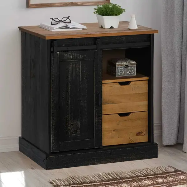 Gossi bufeta halden cu uşa glisanta neagra 80x40x80 cm lemn masiv