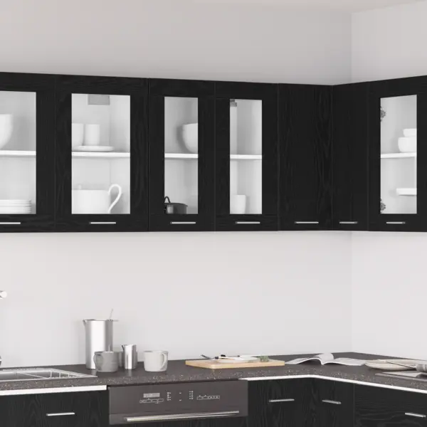 Gossi cabinet de sticla suspendat in stejar negru - 60x31x60 cm