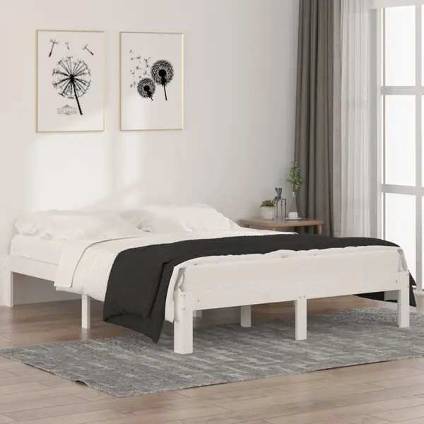 Gossi cadru de pat, alb, 140x190 cm, lemn masiv de pin