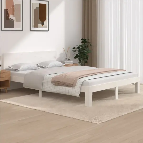 Gossi cadru de pat, alb, 140x200 cm, lemn masiv de pin