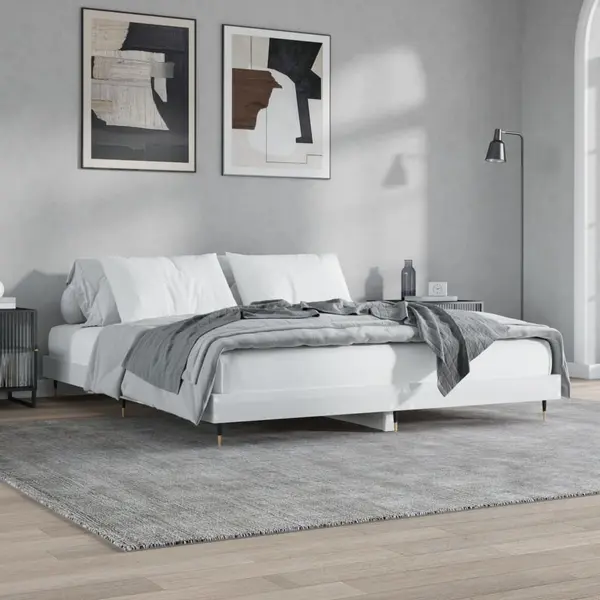 Gossi cadru de pat, alb extralucios, 200x200 cm, lemn prelucrat