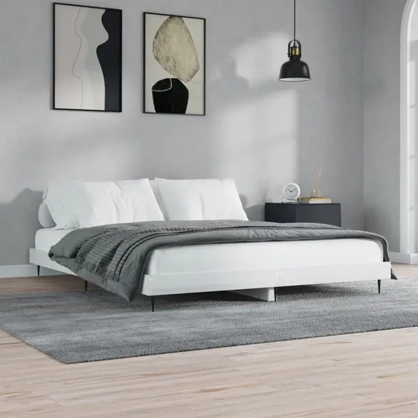 Gossi cadru de pat, alb extralucios, 200x200 cm, lemn prelucrat