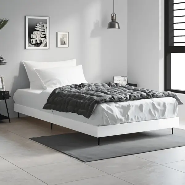 Gossi cadru de pat, alb extralucios, 90x200 cm, lemn prelucrat