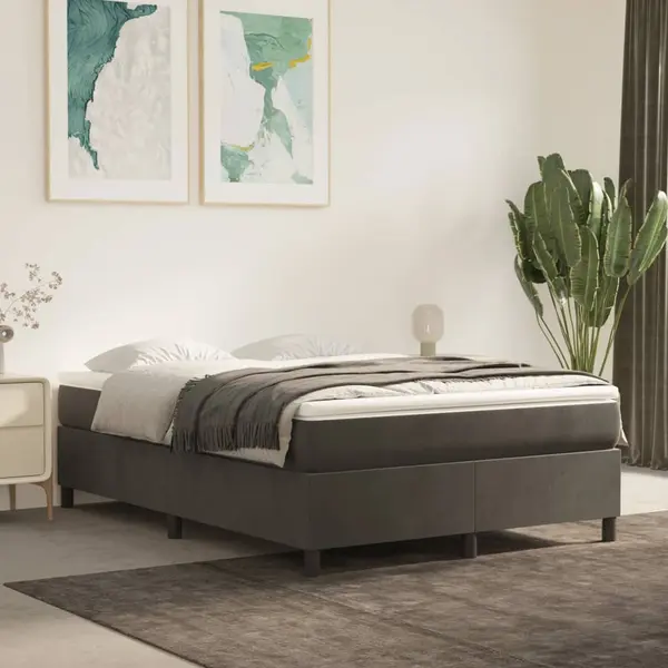 Gossi cadru de pat box spring, gri inchis, 140x200 cm, catifea