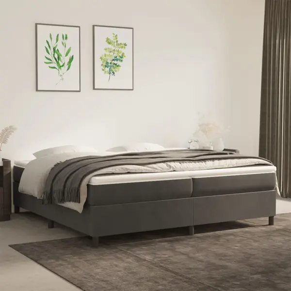 Gossi cadru de pat box spring, gri inchis, 200x200 cm, catifea
