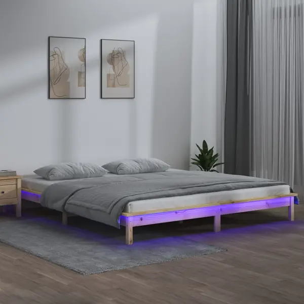 Gossi cadru de pat cu led, 120x200 cm, lemn masiv