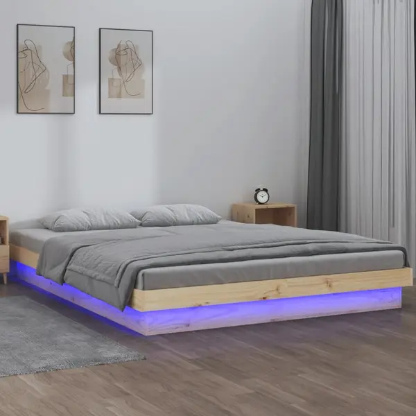 Gossi cadru de pat cu led, 140x190 cm, lemn masiv