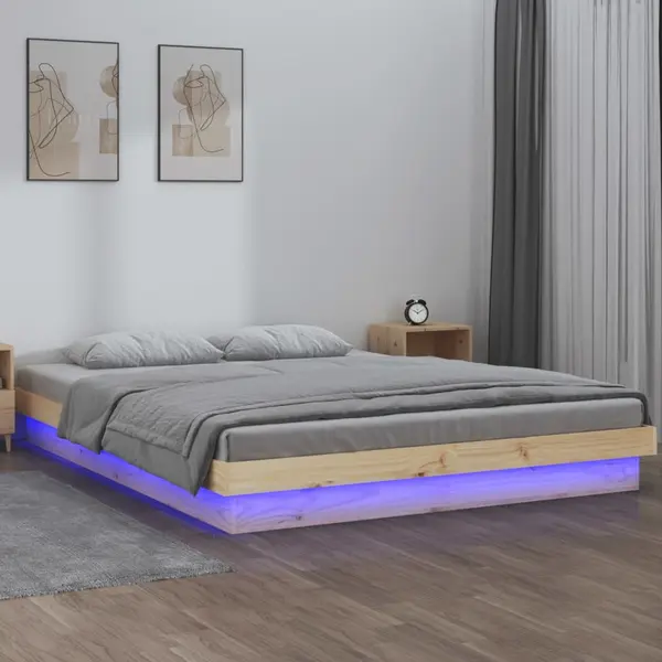 Gossi cadru de pat cu led, 160x200 cm, lemn masiv