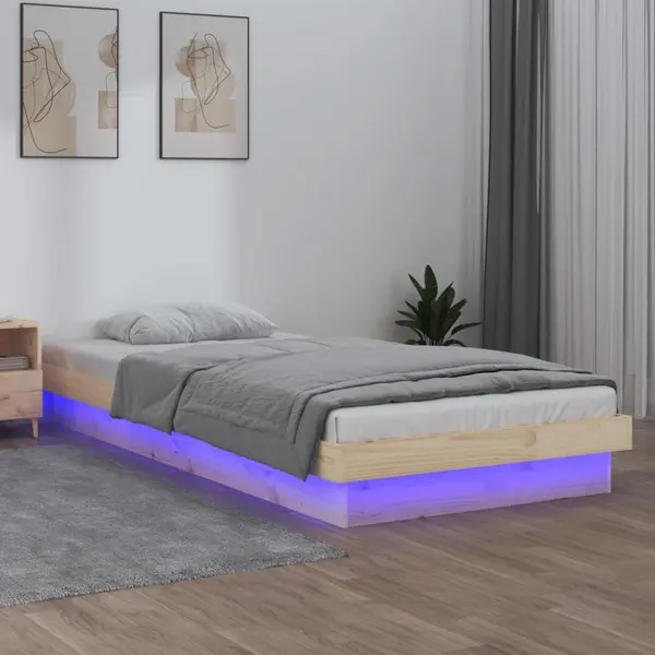 Gossi cadru de pat cu led, 90x200 cm, lemn masiv