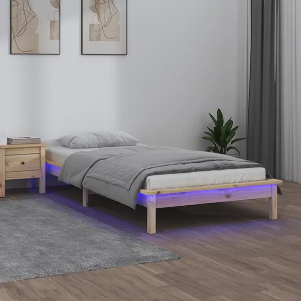 Gossi cadru de pat cu led, 90x200 cm, lemn masiv