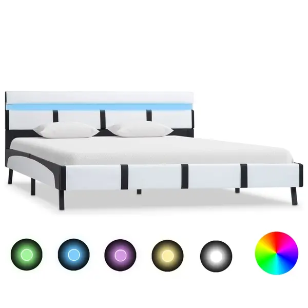 Gossi cadru de pat cu led, alb, 140 x 200 cm, piele ecologica