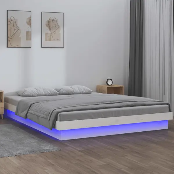 Gossi cadru de pat cu led, alb, 140x200 cm, lemn masiv