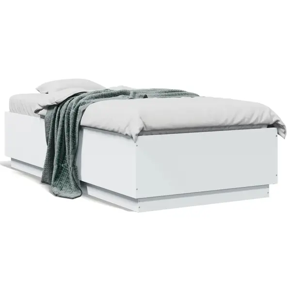 Gossi cadru de pat cu led, alb, 75x190 cm, lemn prelucrat
