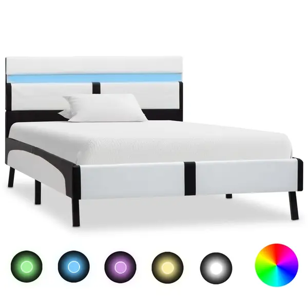 Gossi cadru de pat cu led, alb si negru, 90x200 cm, piele ecologica