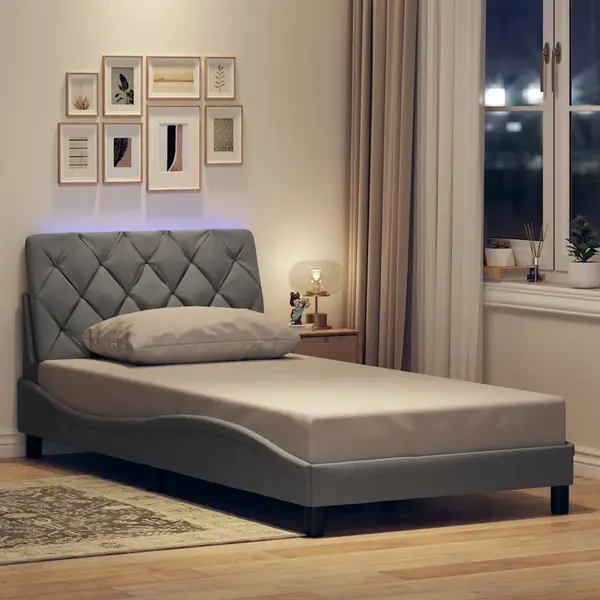 Gossi cadru de pat cu led fara saltea gri deschis 100x200 cm material